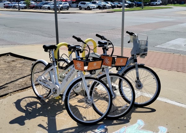 rack of Spokes bikeshare bikes in Midtown OKC