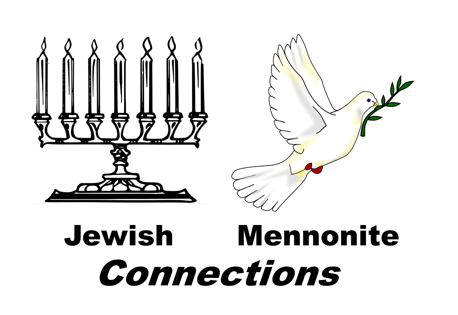 picture of a memorah and a peace dove next to each other, below that are the words: Jewish Mennonite Connections